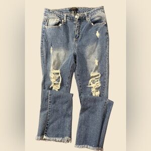 Forever 21 Women’s Distressed Ripped Straight Leg Jeans Blue Size 27 Frayed Hem